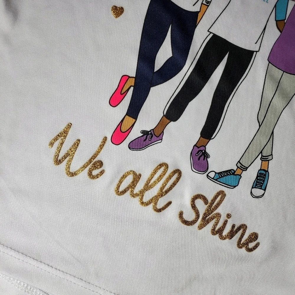 bcg girls size xs 6-6x white and gold shimmery t-shirt nwot